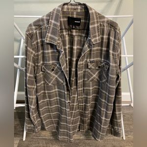 Hurley button up long sleeve flannel shirt, size-Large.